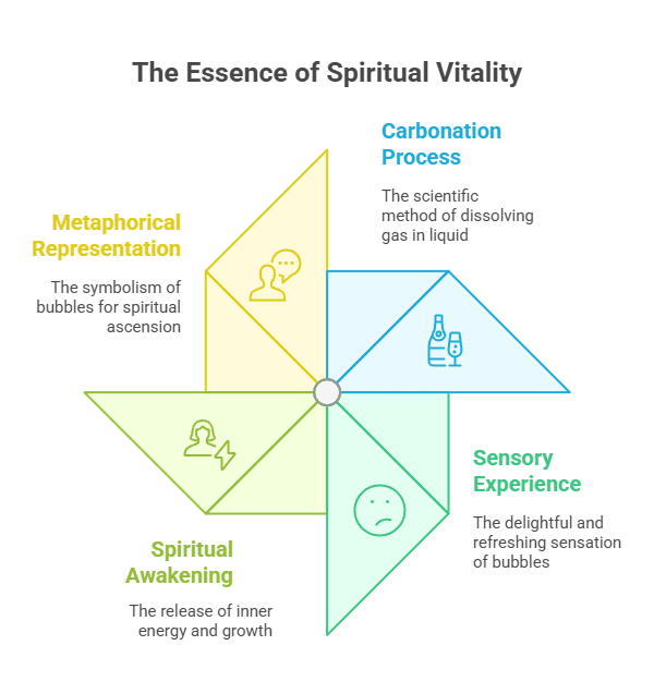 Visual representation exploring potential connections between the physical experience of carbonation and concepts of spiritual vitality.