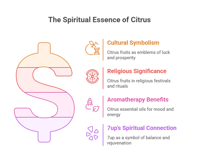 Illustration: A graphic using a recognizable symbol to frame different aspects of the spiritual meaning of citrus.