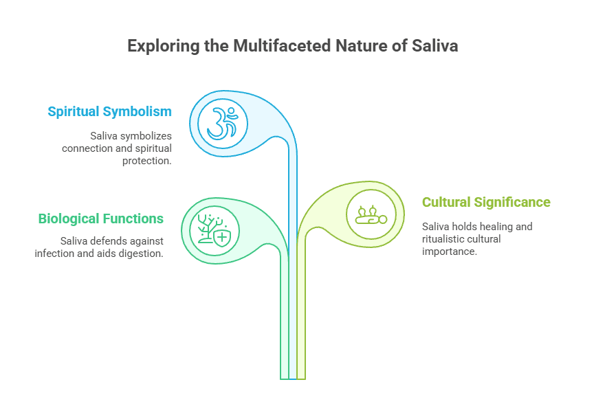 Infographic showing the spiritual, biological, and cultural significance of saliva.