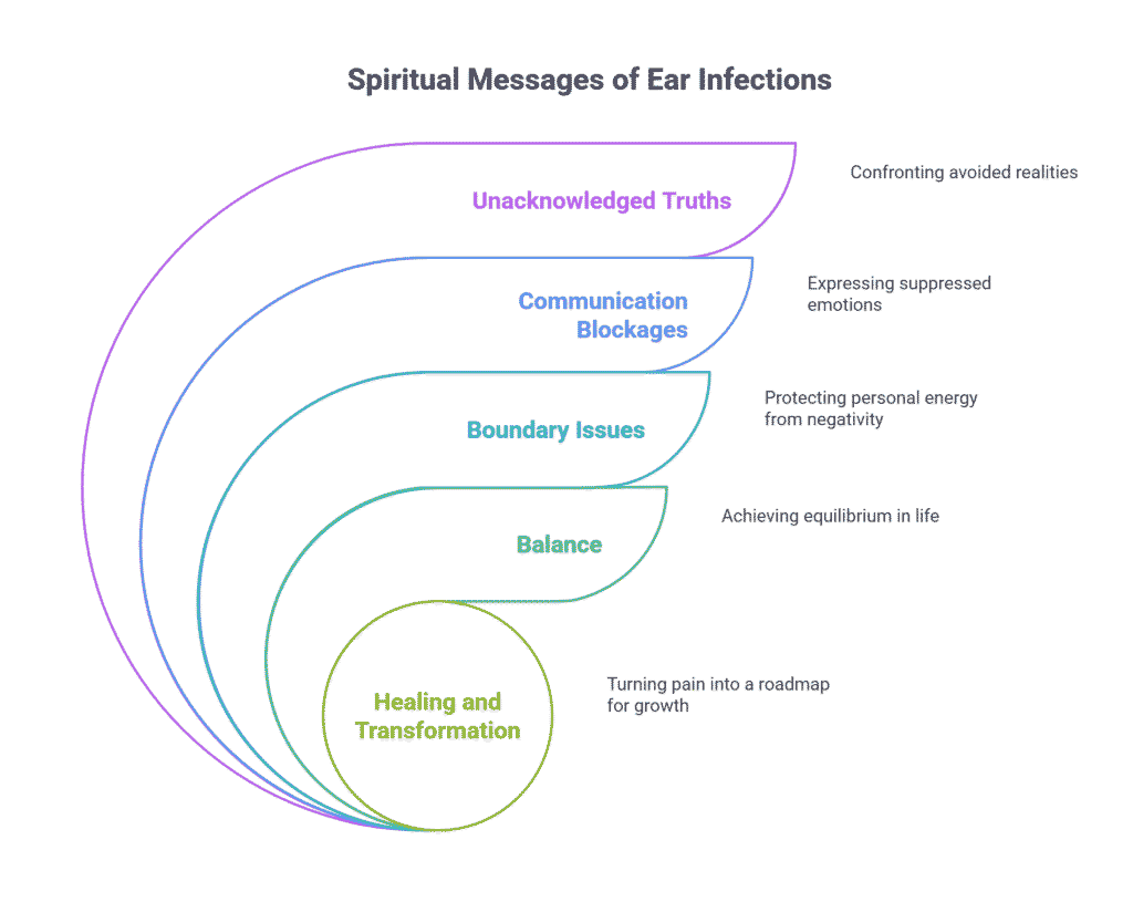 Illustration: Spiritual Messages of Ear Infections - Unacknowledged Truths, Communication Blockages, Boundary Issues, Balance, Healing and Transformation.